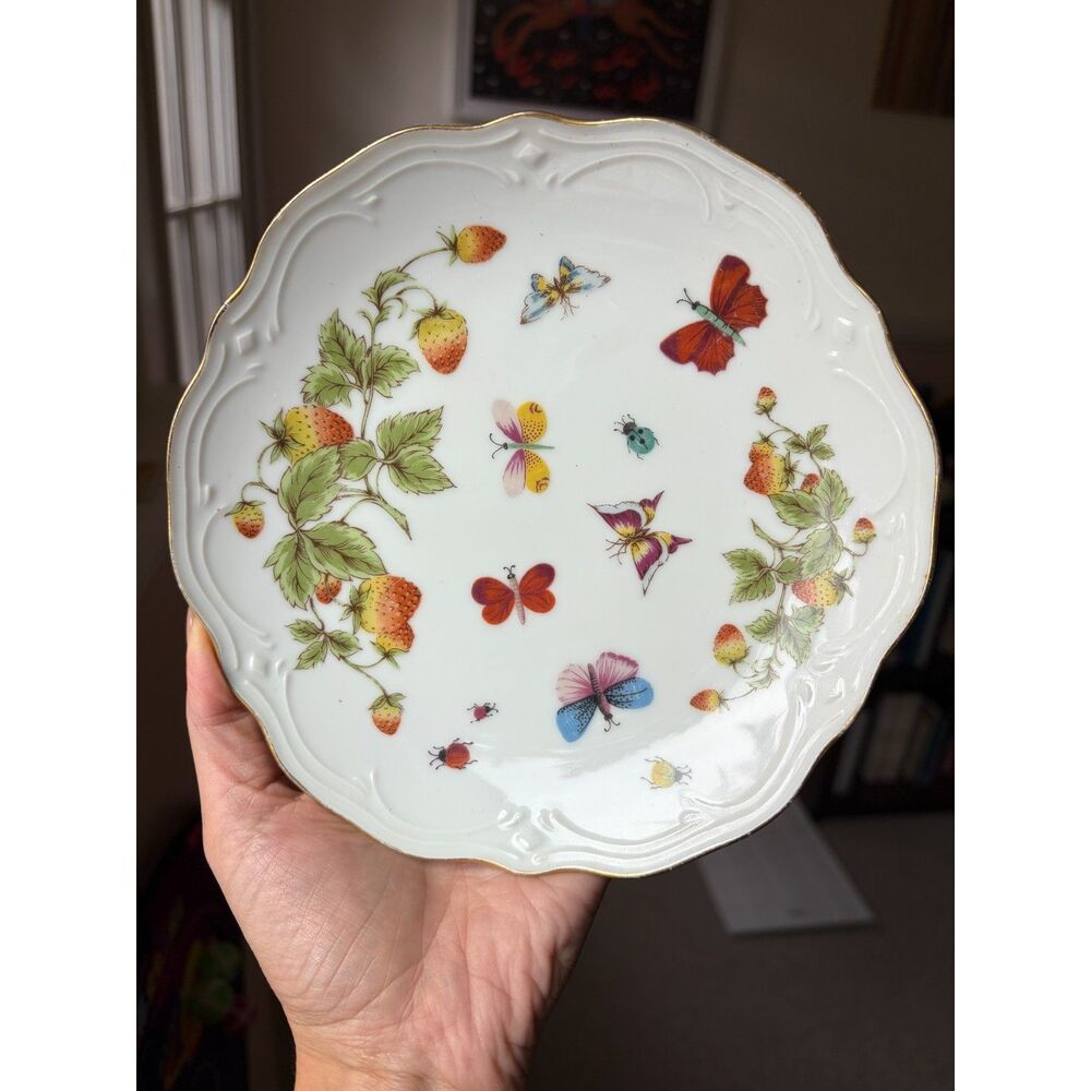 Vintage Lenwile Ardalt Cottagecore Strawberry Butterfly Trinket Plate